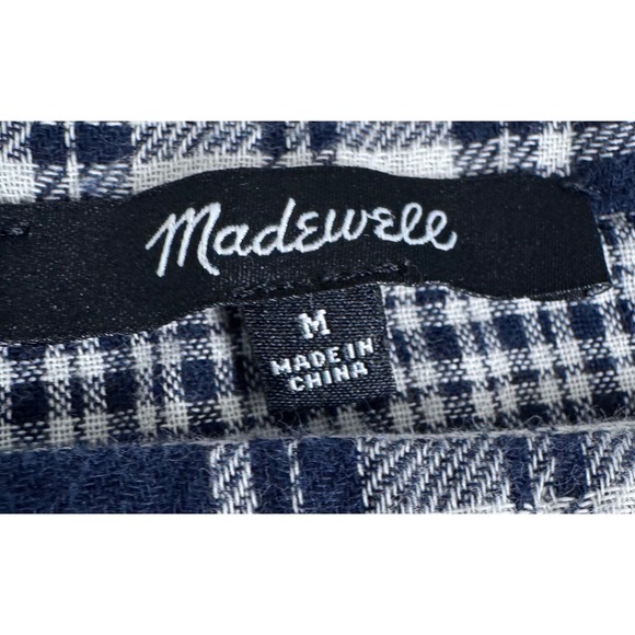 Madewell Plaid Shirt Top Women's Medium Blue White Check 3/4 Sleeve Tailgate - Picture 3 of 7